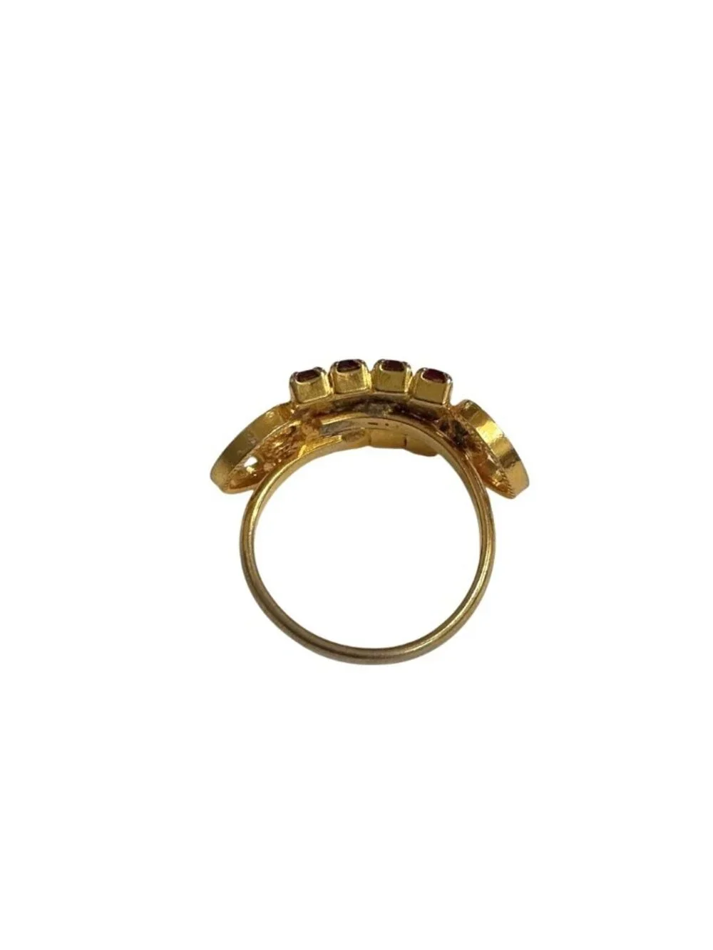 Vintage Gold-Tone Faux Ruby Adjustable Ring Size 7.5 With Starburst Details